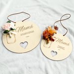 Adorno de madera con flor artificial personalizado con nombre y texto decoración para el hogar regalo de el Día de la Madre para madre y abuela