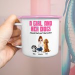 Personalized A Girl and Her Dogs Have Unbreakable Bond Cartoon Design 12 oz Enamel Mug with Name Pet Adoption Anniversary Birthday Gift for Pet Lover