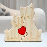 Rompecabezas de madera personalizado con familia de gatos y 2-5 nombres decoración de escritorio regalo de cumpleaños o aniversario para la familia