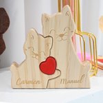 Rompecabezas de madera personalizado con familia de gatos y 2-5 nombres decoración de escritorio regalo de cumpleaños o aniversario para la familia