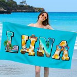 Personalisiertes Schnelltrocknendes Strandtuch im Sommer-Design mit Namen Urlaub Geburtstagsgeschenk für Familie Freund