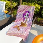 Personalised Dreamy Shine Cartoon Mermaid Quick Dry Oversized Microfiber Beach Towel with Name Summer Beach Party Birthday Gift for Women Girls