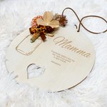 Ornamento in legno con fiore artificiale personalizzato con nome e testo decorazione per la casa festa della mamma nonna regalo per lei