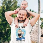 Personalized Cartoon Dad Holding Baby 100% Cotton Baby Bodysuit Matching T-shirt with Name and Year Family Outfit First Father's Day Gift for Dad Baby