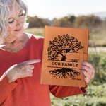 Personalisierte Familie Baum des Lebens A5 Leder Notebook Cover mit 2-20 Namen und Lagerung Tasche Reise Essentials Geburtstagsgeschenk für Familie Freund