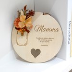 Ornamento in legno con fiore artificiale personalizzato con nome e testo decorazione per la casa festa della mamma nonna regalo per lei
