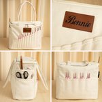 Gepersonaliseerde Monogram Grote Canvas Garen Opbergtas met Naaldvakken en Handvat Haak Accessoires Verjaardagscadeau voor Craft Lovers