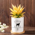 Gepersonaliseerde Hond Silhouet Voor Altijd Liefde Keramische Succulenten Plant Pot met Naam en Bamboe Basis Herdenkings Verlies van Pey Cadeau voor Hondeneigenaren
