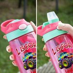 Personalised Monster Lorry 16 oz Kid Water Bottle with Straw Initial and Name Birthday Back to School Gift for Boys Girls