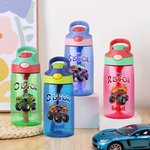 Personalised Monster Lorry 16 oz Kid Water Bottle with Straw Initial and Name Birthday Back to School Gift for Boys Girls