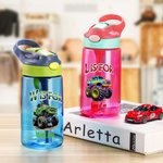 Personalised Monster Lorry 16 oz Kid Water Bottle with Straw Initial and Name Birthday Back to School Gift for Boys Girls
