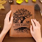 Personalisierte Familie Baum des Lebens A5 Leder Notebook Cover mit 2-20 Namen und Lagerung Tasche Reise Essentials Geburtstagsgeschenk für Familie Freund