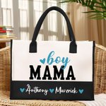 Personalisierte Liebe Herz Junge Mädchen Mama große Canvas Tragetasche mit 1-6 Namen und wasserdichtes Futter Urlaub Geburtstag Geschenk für Familie