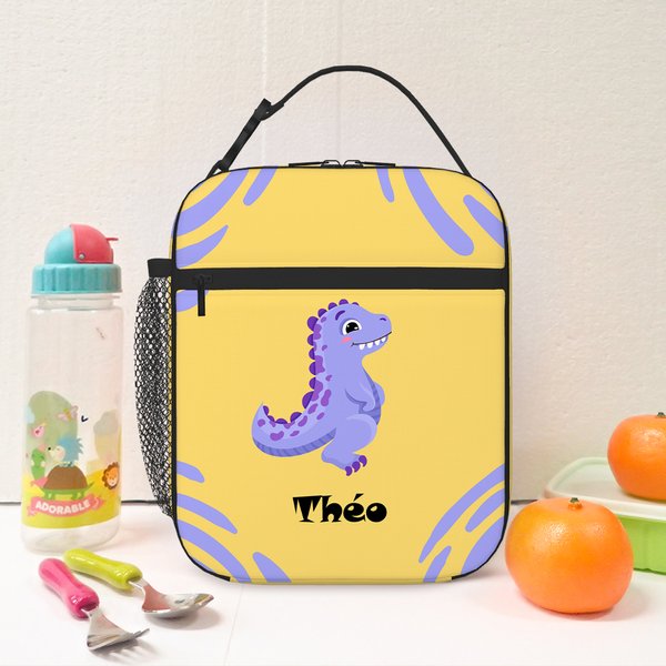 Gepersonaliseerde Leuke Cartoon Monster Dinosaurus Naam Lunchtas met Mesh Pocket Terug naar School Verjaardagscadeau voor Jongens Meisjes