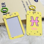 Personalized Zodiac Sign ID Badge Card Holder with Hanging Buckle and Name Travel Accessories Office Birthday Gift for Students Colleagues