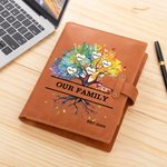 Personalisierte Regenbogen Baum des Lebens 2-20 Herz Namen PU Leder A5 Notebook Cover mit Text und Lagerung Tasche Geburtstag Muttertag Geschenk für Familie