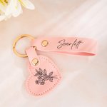 Personalised Birth Flower Leather Heart Name Tag Keychain Backpack Accessories Mother's Day Birthday Gift for Women Bridesmaids