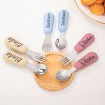 Ustensiles de cuisine en silicone personnalisés avec nom Couverts pour bébés auto-alimentés Cadeau de baptême pour enfant en bas âge