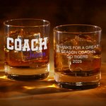 Gepersonaliseerd Bedankt Coach Old Fashioned Rocks 10 oz Whiskeyglas met naam en tekst Einde van het seizoen Verjaardag Waardering Gift voor Coach