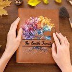 Personalisierte Regenbogen Baum des Lebens PU-Leder A5 Notebook Cover mit Text und Datum Geburtstag Geschenk für Familienmitglieder