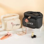 Sac de maquillage en cuir PU avec nom, multi-compartiments, cadeau d'anniversaire de la fête des mères pour les femmes.