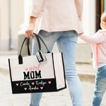 Personalisierte Liebe Herz Junge Mädchen Mama große Canvas Tragetasche mit 1-6 Namen und wasserdichtes Futter Urlaub Geburtstag Geschenk für Familie