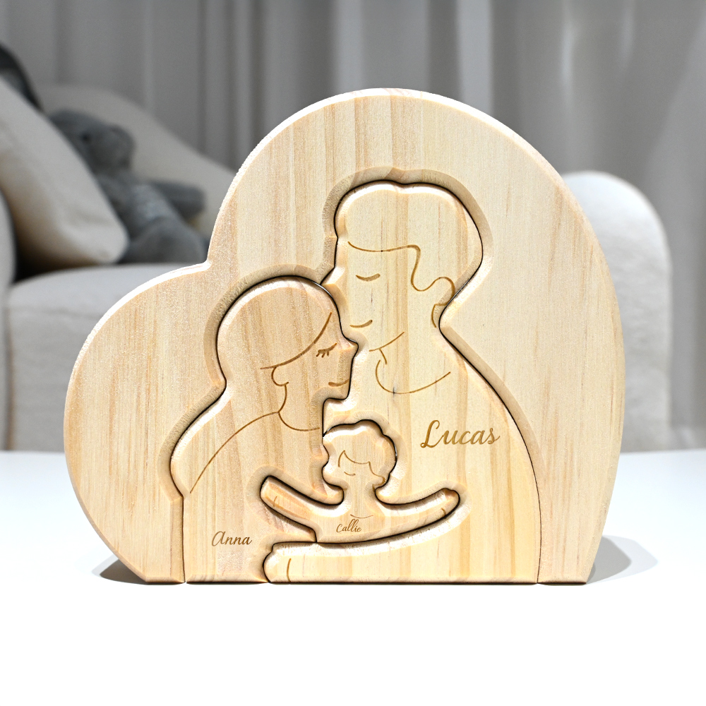 Puzzle en Bois Personnalisé avec 2-5 Noms Gravés Décoration de Chambre Cadeau Fête des Mères Anniversaire pour Maman Famille Couple