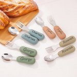 Ustensiles de cuisine en silicone personnalisés avec nom Couverts pour bébés auto-alimentés Cadeau de baptême pour enfant en bas âge