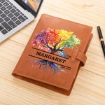 Personalisierte Regenbogen Baum des Lebens PU-Leder A5 Notebook Cover mit Text und Datum Geburtstag Geschenk für Familienmitglieder