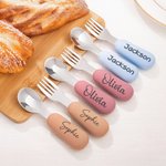 Ustensiles de cuisine en silicone personnalisés avec nom Couverts pour bébés auto-alimentés Cadeau de baptême pour enfant en bas âge