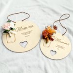 Ornamento in legno con fiore artificiale personalizzato con nome e testo decorazione per la casa festa della mamma nonna regalo per lei