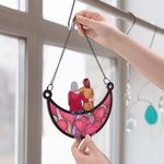 Personalized Cartoon Character Back View Moon Shape Window Hanging Suncatcher with Names Home Decor Mother's Day Birthday Gift for Mom Grandma