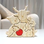 Gepersonaliseerde Schattige Elanden Familie Rode Hart Houten Puzzel met 2-5 Gegraveerde Namen Bureau Decoratie Verjaardag Jubileum Cadeau voor Familie
