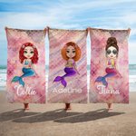 Personalised Dreamy Shine Cartoon Mermaid Quick Dry Oversized Microfiber Beach Towel with Name Summer Beach Party Birthday Gift for Women Girls