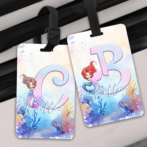 Personalised Fantasy Mermaid Princess Underwater World Luggage Tag with Name Travel Accessories Birthday Gift for Girls Women