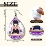Personalized Cartoon Manicurist Character Tear Drop Shape Acrylic Earrings with Name Thank You Anniversary Birthday Gift for Nail Techs