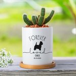 Gepersonaliseerde Hond Silhouet Voor Altijd Liefde Keramische Succulenten Plant Pot met Naam en Bamboe Basis Herdenkings Verlies van Pey Cadeau voor Hondeneigenaren