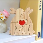 Puzzle in legno personalizzato con 2-5 nomi incisi simpatico cuore rosso con conigli che si abbracciano decorazione regalo per famiglia