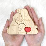 Puzzle di legno personalizzato con 2-5 nomi tema famiglia dei cani che si abbracciano con cuore rosso decorazione regalo per famiglia