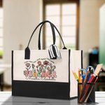 Borsa tote capiente in tela personalizzata in stile boho primaverile con motivi dei fiori di campo regalo di fine anno scolastico per insegnanti