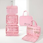 Bolsa de viaje personalizada acolchada con doble cierre de cremallera y múltiples compartimentos para maquillaje con nombre y gancho incorporado Regalo de cumpleaños de viaje de negocios para mujer