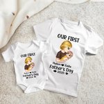 Personalised Our First Father's Day Cartoon Character 100% Cotton Baby Bodysuit T-shirt with Name and Year Family Outfits Birthday Gift for Dad Baby