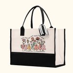 Borsa tote capiente in tela personalizzata in stile boho primaverile con motivi dei fiori di campo regalo di fine anno scolastico per insegnanti