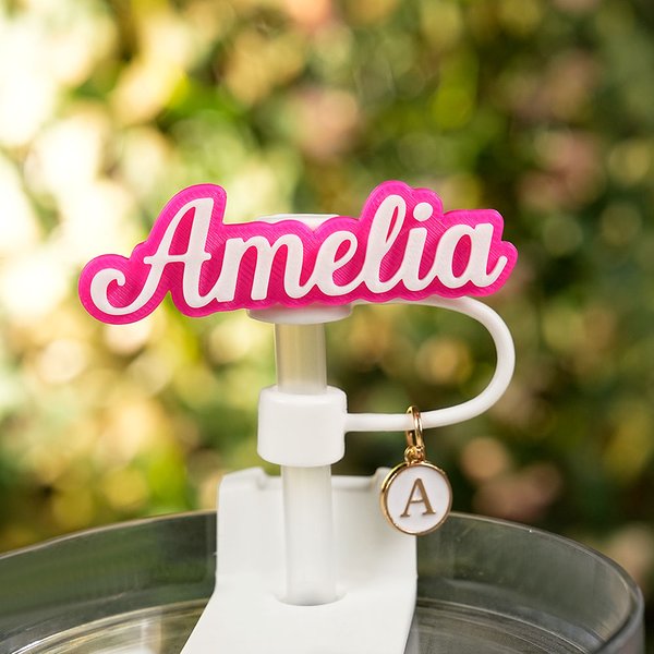 Personalised Multicolor 3D Printed Name Reusable Straw Topper with Initial Charm Accessory for Stanley Tumbler Birthday Gift for Women Girls