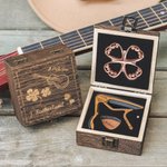 Personalized Four Leaf Clover Guitar Picks Capo Wooden Box Set with Text Guitar Accessory Birthday for Guitar Player Music Lover