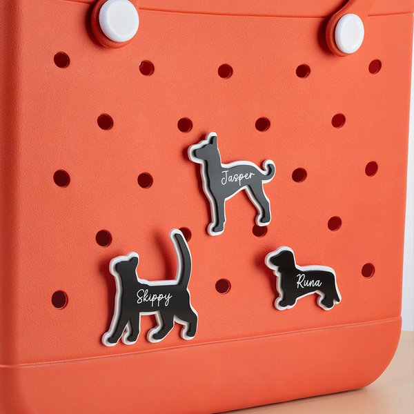 Personalised Acrylic Dog Cat Pet Silhouette Name Bag Button Charm Accessories for Bogg Birthday Beach Gift for Pet Owner Lover