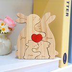 Rompecabezas de madera personalizado con familia de conejos y 2-5 nombres decoración de escritorio regalo de cumpleaños o aniversario para la familia