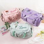 Personalised Multi-compartment Birth Flower Waterproof Nylon Travel Duffel Bag with Name and Shoulder Strap Birthday Gift for Women
