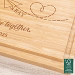 Personalized Airplane Heart Route FSC Bamboo Charcuterie Cutting Board with Names and Juice Groove Kitchen Anniversary Gift for Couples Family