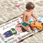 Toalla de playa personalizada de gran tamaño con patrón de nube de palabras y dibujos de dibujos animados regalo de viajes de verano para niños